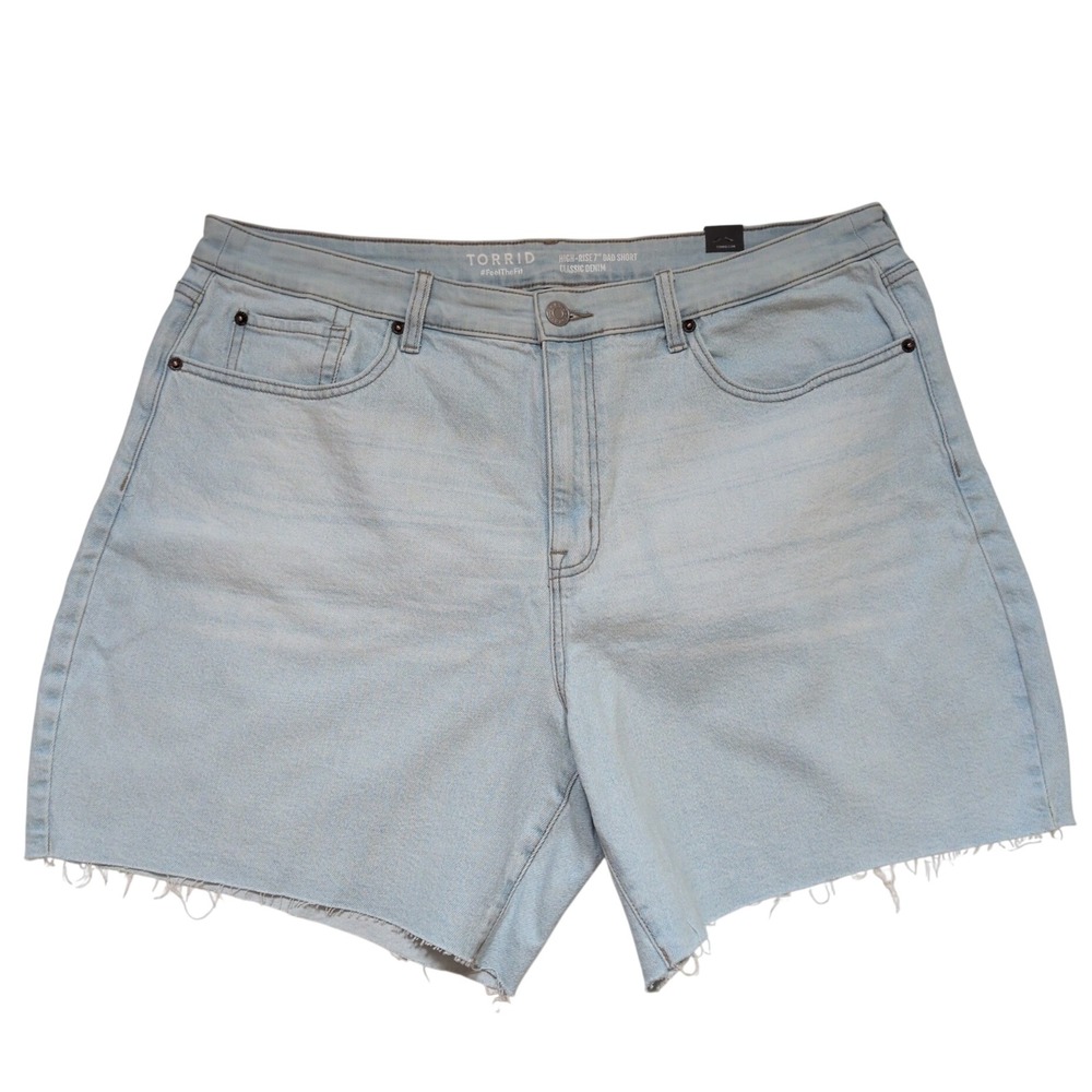 Torrid High-Rise 7" Dad Short Light Wash Classic Denim Raw Hem Size 20 NEW